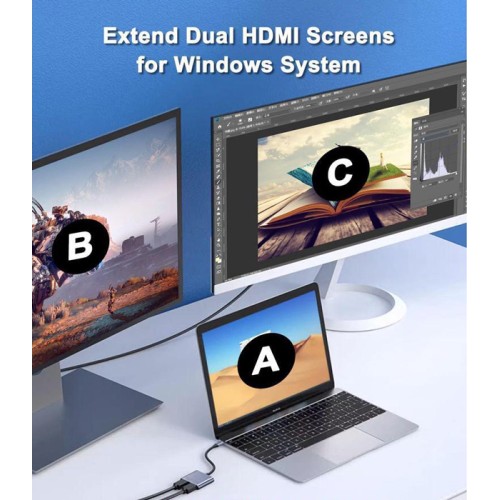 Powertech POWERTECH docking station CAB-UC083, 2 θυρών HDMI, USB-C, 4K, γκρι