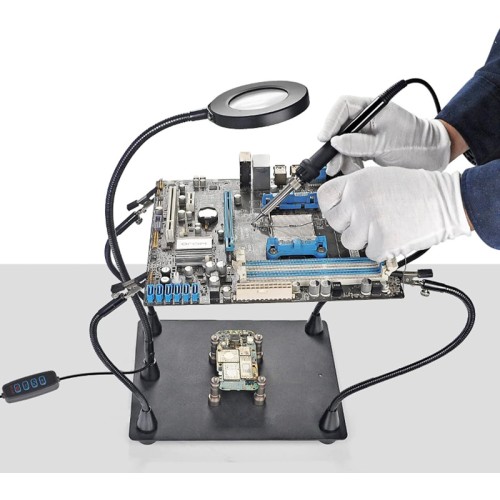 KAISI KAISI βάση πλακέτας PCB TE-808 με μεγεθυντικό φακό & βραχίονες, μαύρη