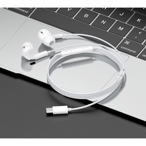CELEBRAT CELEBRAT earphones με μικρόφωνο E300, USB-C σύνδεση, Φ10mm, 1.2m, λευκά