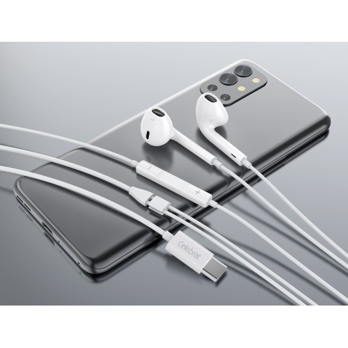 CELEBRAT CELEBRAT earphones με μικρόφωνο E500, USB-C σύνδεση, Φ14mm, 1.2m, λευκά