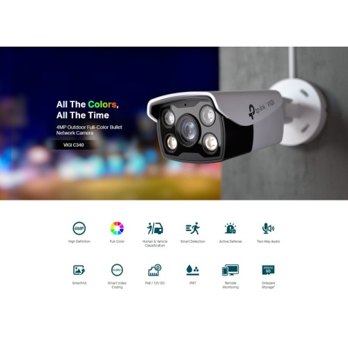 TP-Link TP-LINK IP κάμερα VIGI C340, 2.8mm, 4MP, PoE, SD, IP67, Ver. 2.0