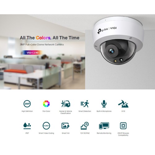 TP-Link TP-LINK IP κάμερα VIGI C230, 2.8mm, 3MP, PoE, IP67/IK10, Ver. 1.0