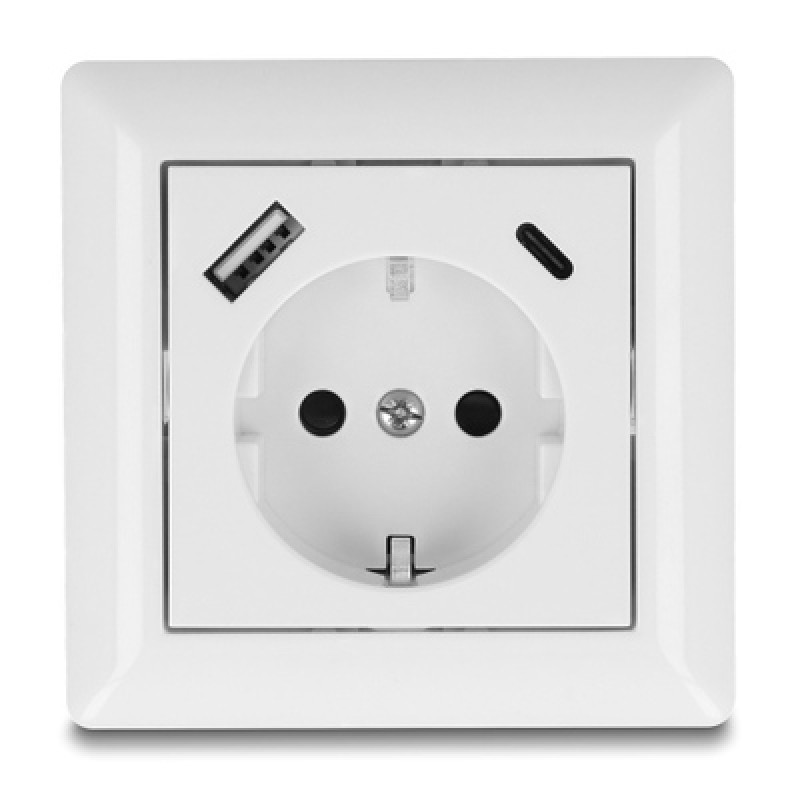 DELOCK DELOCK πρίζα τοίχου 11499 με θύρες φόρτισης USB & USB-C, 18W PD, λευκή