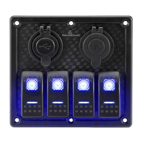 Powertech POWERTECH πάνελ σκαφών & οχημάτων PTL-017, πρίζα 12V/2x USB/4x διακόπτες
