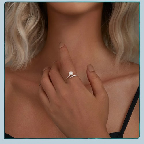 BAMOER BAMOER δαχτυλίδι BSR497-E με πέρλα & ζιρκόνια, ανοιγόμενο, ασήμι 925