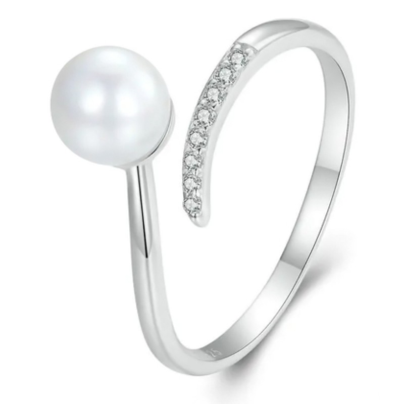 BAMOER BAMOER δαχτυλίδι BSR497-E με πέρλα & ζιρκόνια, ανοιγόμενο, ασήμι 925
