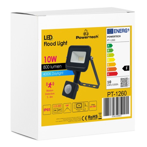 Powertech POWERTECH LED προβολέας PT-1260, με αισθητήρα κίνησης, 10W, 4000K, IP65