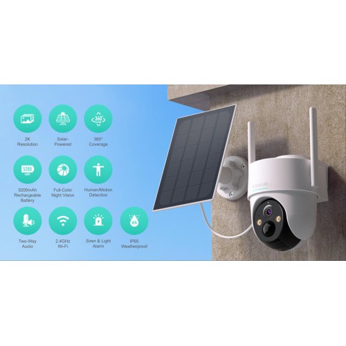 BOTSLAB BOTSLAB smart ηλιακή κάμερα W313, 3MP/2K, WiFi, PTZ, SD, 5200mAh, IP65