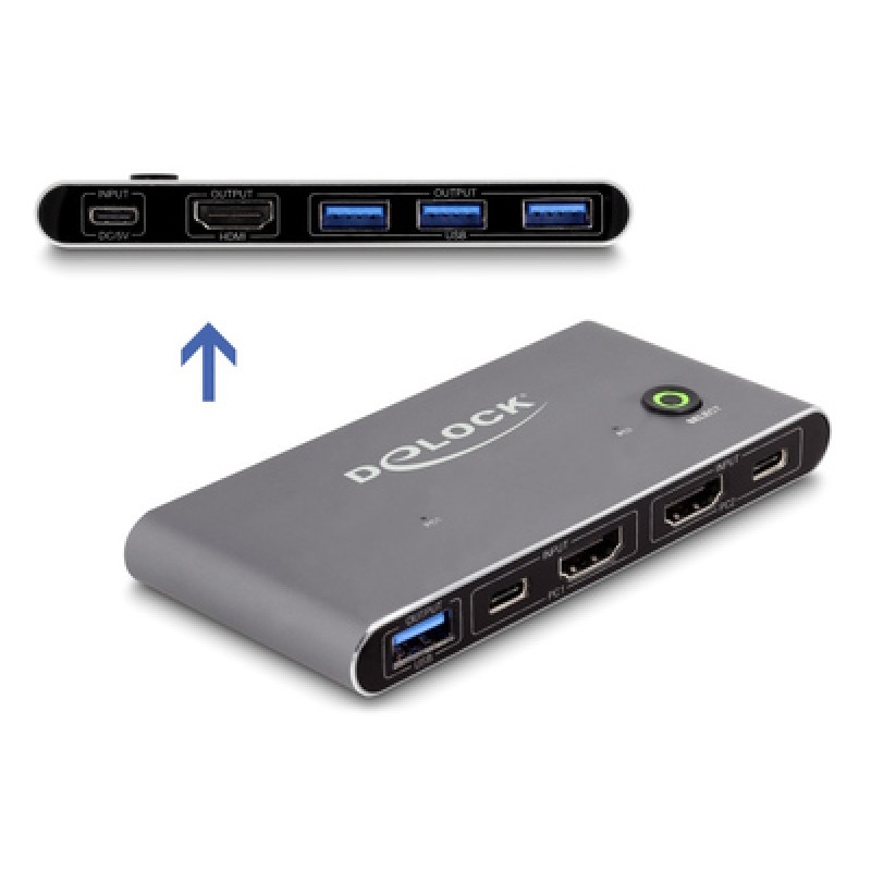 DELOCK DELOCK HDMI KVM switch 18647 με 4x θύρες USB 5Gbps, 8K/30Hz, γκρι