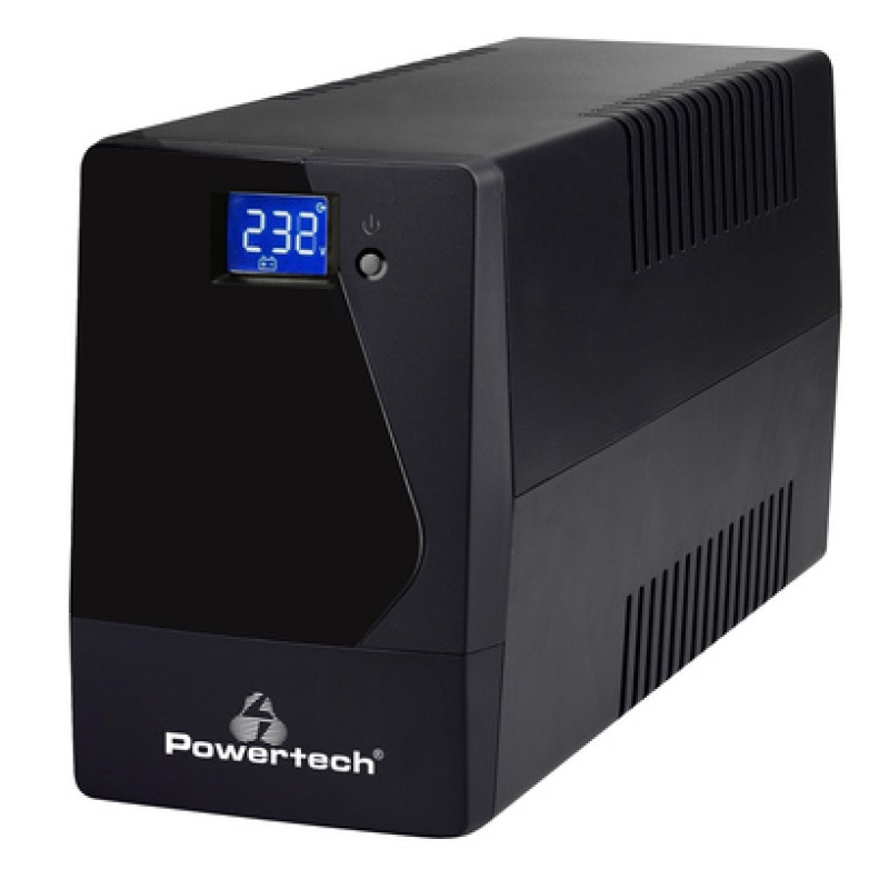Powertech POWERTECH UPS Line Interactive PT-1050LCD με οθόνη, 1050VA, 630W, 2x Schuko, 2x RJ45/RJ11