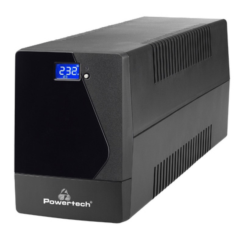 Powertech POWERTECH UPS Line Interactive PT-1800LCD με οθόνη, 1800VA, 1080W, 4x Schuko, 2x RJ45/RJ11, USB Type B