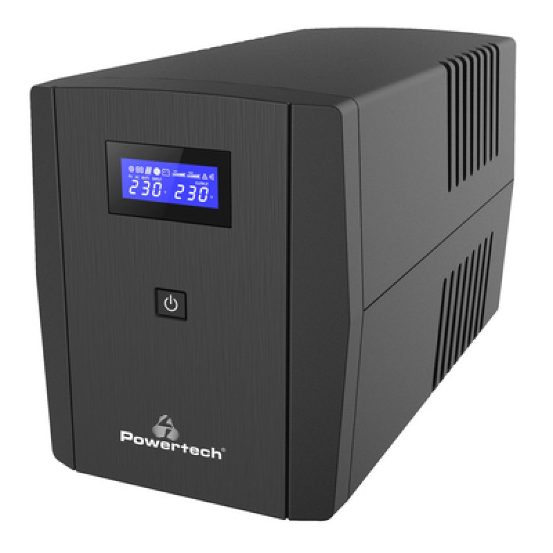 Powertech POWERTECH UPS Line Interactive PT-1297 με οθόνη, 1500VA, 900W, 4x Schuko, 2x RJ45/RJ11, USB Type B