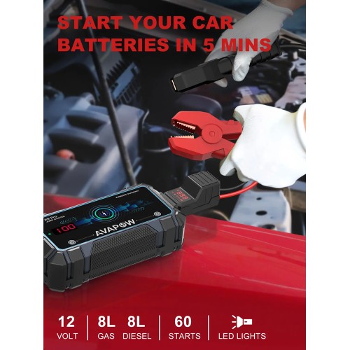 AVAPOW AVAPOW εκκινητής μπαταρίας αυτοκινήτου A9 Pro με φακό, 12V/2500A, 16000mAh