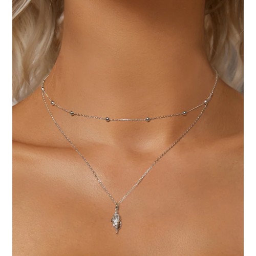 BAMOER BAMOER κολιέ BSN387, δυο σειρών, σχήμα κοχύλι, ασήμι 925, ασημί