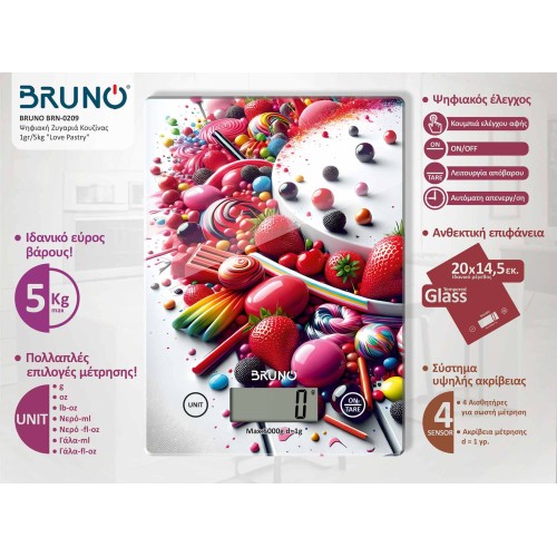 Bruno BRUNO ψηφιακή ζυγαριά κουζίνας BRN-0209, 1gr/5kg, Love Pastry