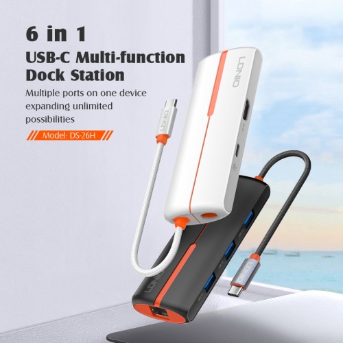LDNIO LDNIO docking station DS-26H, 6 θυρών, USB-C σύνδεση, 4K, 100W PD, λευκό