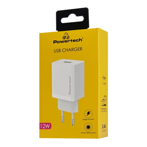 Powertech POWERTECH φορτιστής τοίχου PT-1320, USB, 12W, λευκός
