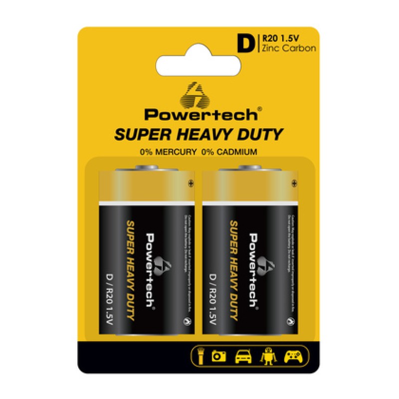 Powertech POWERTECH μπαταρίες Zinc Carbon Super Heavy Duty PT-1222, R20 1.5V, 2τμχ