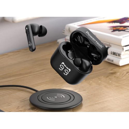 Powertech POWERTECH earphones με θήκη φόρτισης PT-1227, TWS, ENC, 30/480mAh, μαύρα
