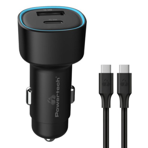 Powertech POWERTECH φορτιστής αυτοκινήτου PT-1230, καλώδιο, USB/USB-C, 48W, μαύρος