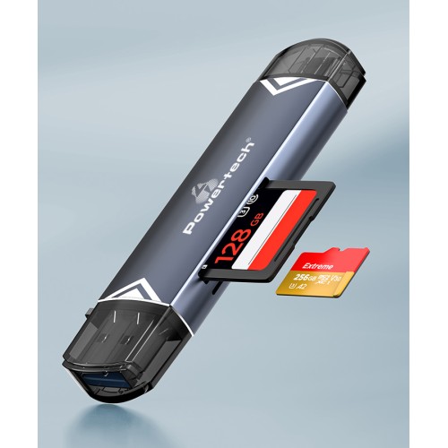 Powertech POWERTECH card reader PT-1343 για SD & micro SD, USB 3.2, 5Gbps, γκρι