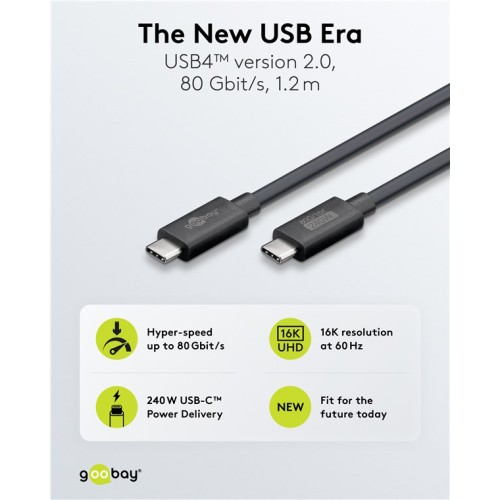 GOOBAY GOOBAY καλώδιο USB-C 74376, USB4, 240W, 80Gbps, 16K/60Hz, 1.2m, μαύρο