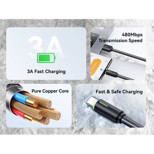 USAMS USAMS καλώδιο USB-C σε USB US-SJ732, 3A, 480Mbps, 1m, μαύρο