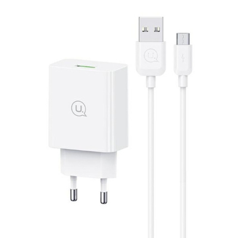 USAMS USAMS φορτιστής τοίχου SCXLTZ01 με καλώδιο micro USB, USB, 18W, λευκός