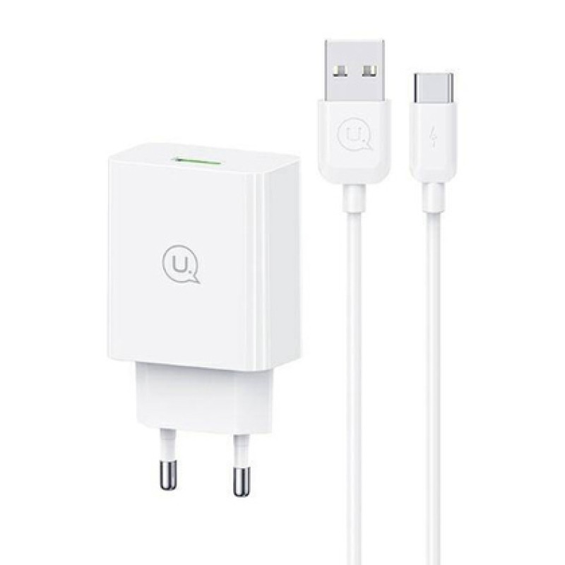 USAMS USAMS φορτιστής τοίχου SCXLTZ02 με καλώδιο USB-C, USB, 18W, λευκός