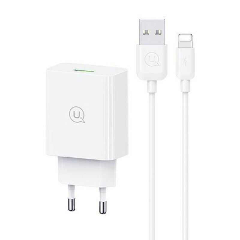 USAMS USAMS φορτιστής τοίχου SCXLTZ03 με καλώδιο Lightning, USB, 18W, λευκός