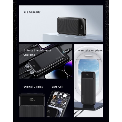 USAMS USAMS power bank US-CD198, 3x θύρες εξόδου, 10000mAh, 10W, μαύρο