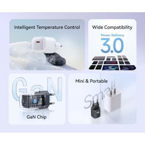 USAMS USAMS φορτιστής τοίχου US-CC251, USB-C, 30W, GaN, μαύρος