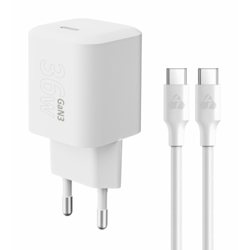 Powertech POWERTECH φορτιστής τοίχου PT-1350 με καλώδιο, USB-C, 36W, GaN, λευκός