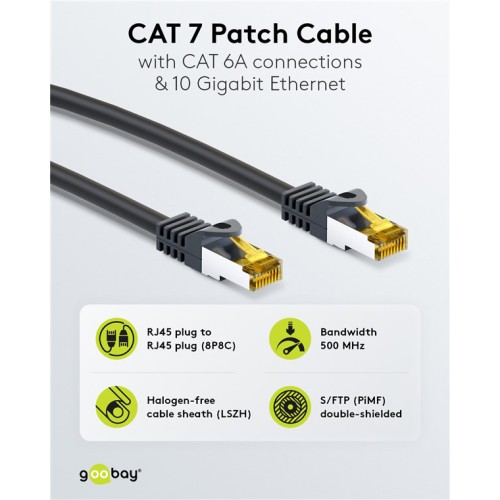 GOOBAY GOOBAY καλώδιο δικτύου 91581, CAT 7 S/FTP, copper, 500MHz, 0.50m, μαύρο