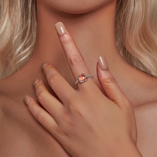 BAMOER BAMOER δαχτυλίδι BSR598-E με ροζ διάφανο κρύσταλλο, ανοιγόμενο, ασήμι 925, ασημί