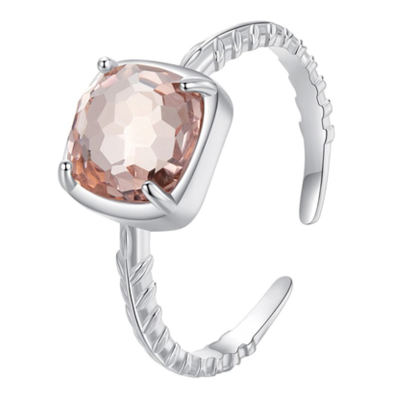 BAMOER BAMOER δαχτυλίδι BSR598-E με ροζ διάφανο κρύσταλλο, ανοιγόμενο, ασήμι 925, ασημί