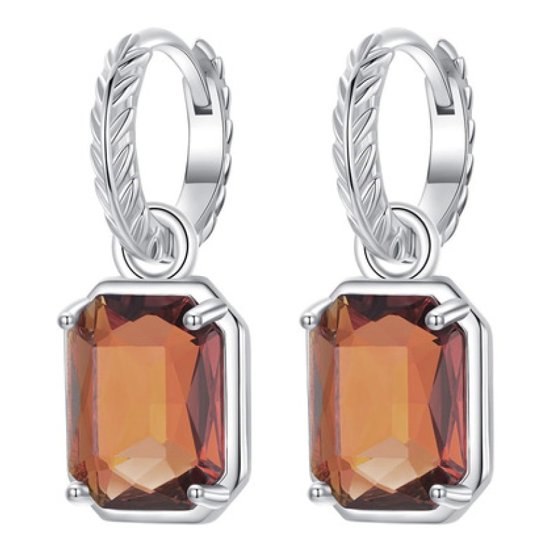 BAMOER BAMOER σκουλαρίκια κρίκος BSE1081 με καφέ διάφανο κρύσταλλο, ασήμι 925, ασημί