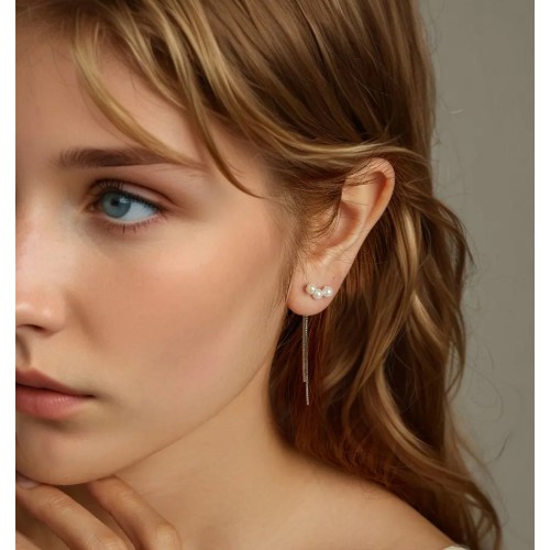 BAMOER BAMOER σκουλαρίκια καρφωτά SCE1777 με πέρλες & αλυσίδα, ασήμι 925, ασημί