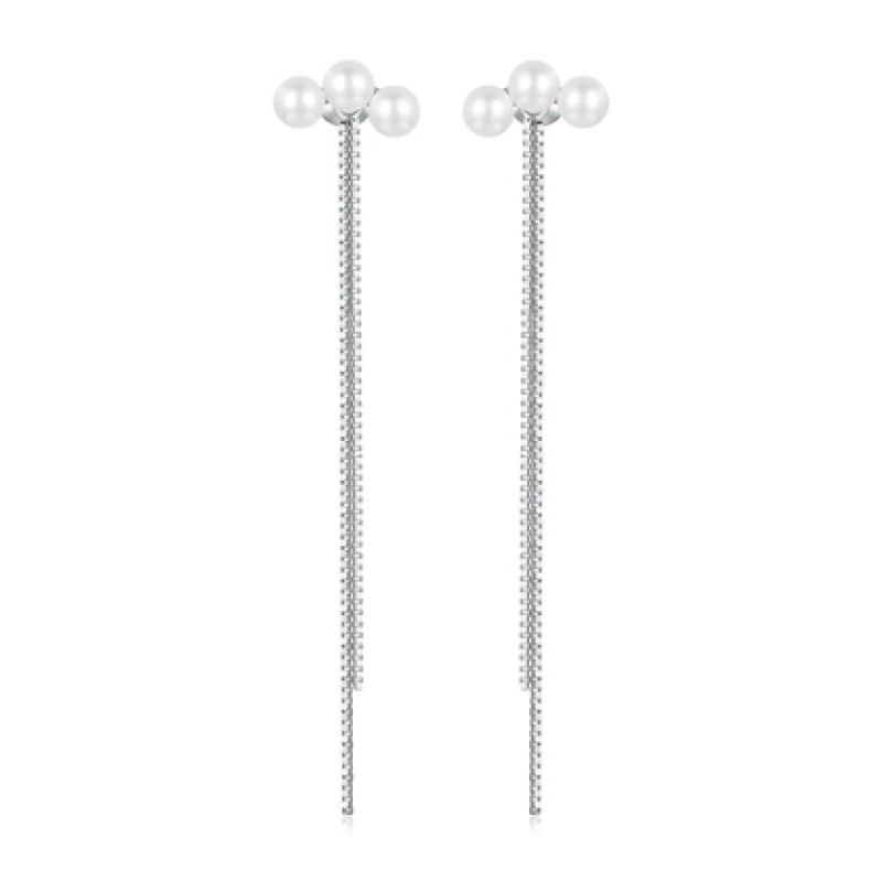 BAMOER BAMOER σκουλαρίκια καρφωτά SCE1777 με πέρλες & αλυσίδα, ασήμι 925, ασημί