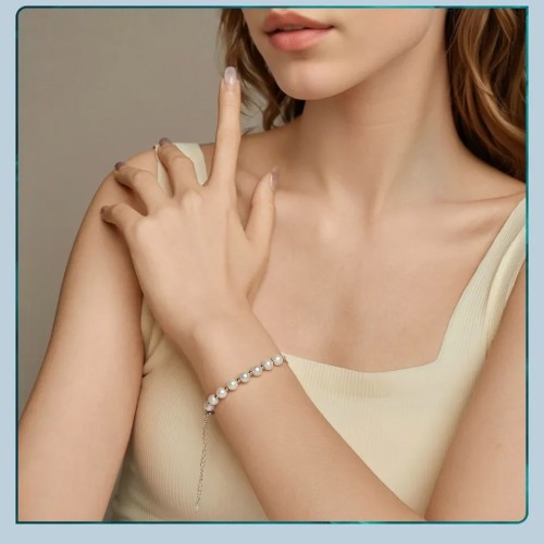 BAMOER BAMOER βραχιόλι BSB189 με πέρλες & κυβική ζιρκόνια, ασήμι 925, ασημί