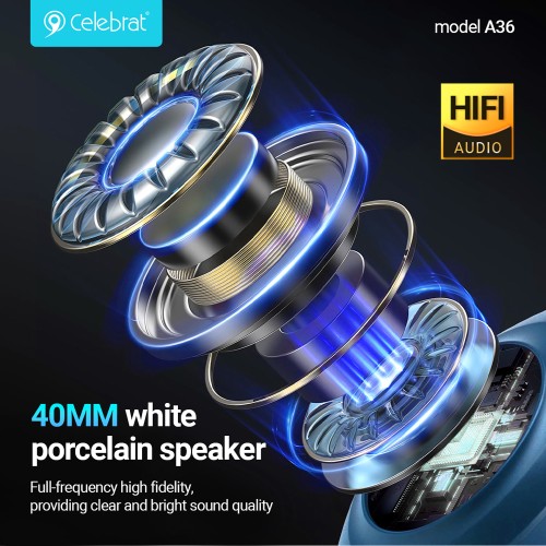 CELEBRAT CELEBRAT headphones A36, ασύρματα & ενσύρματα, micro SD, 40mm, 250mAh, μαύρα