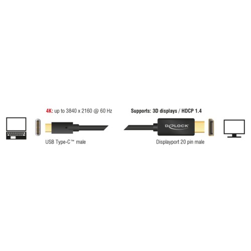 DELOCK DELOCK καλώδιο USB-C σε DisplayPort 85257, DP Alt Mode, 4K/60Hz, 3m, μαύρο