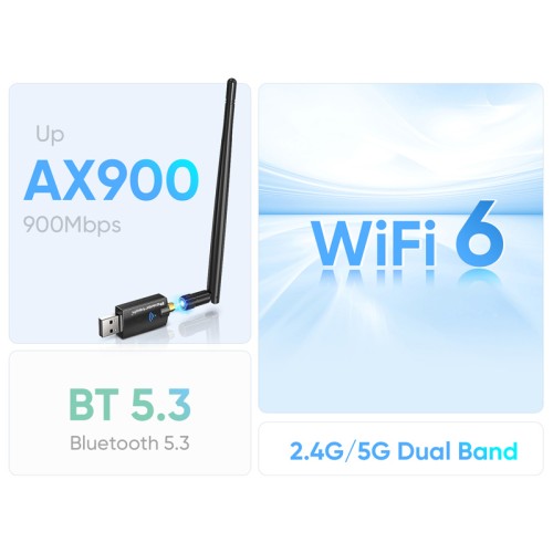 Powertech POWERTECH ασύρματος USB αντάπτορας δικτύου & Bluetooth 5.3 PT-1386, 900Mbps WiFi 6