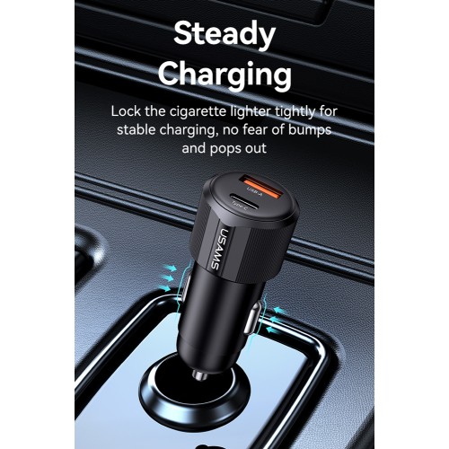 USAMS USAMS φορτιστής αυτοκινήτου CC283, USB & USB-C, 60W, μαύρος