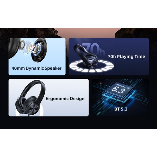 USAMS USAMS headphones YH21, ασύρματα & ενσύρματα, Φ40mm, 500mAh, μαύρα