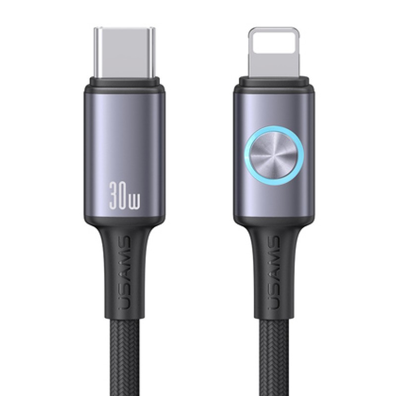 USAMS USAMS καλώδιο Lightning σε USB-C SJ753, 30W, 480Mbps, 1.2m, μαύρο