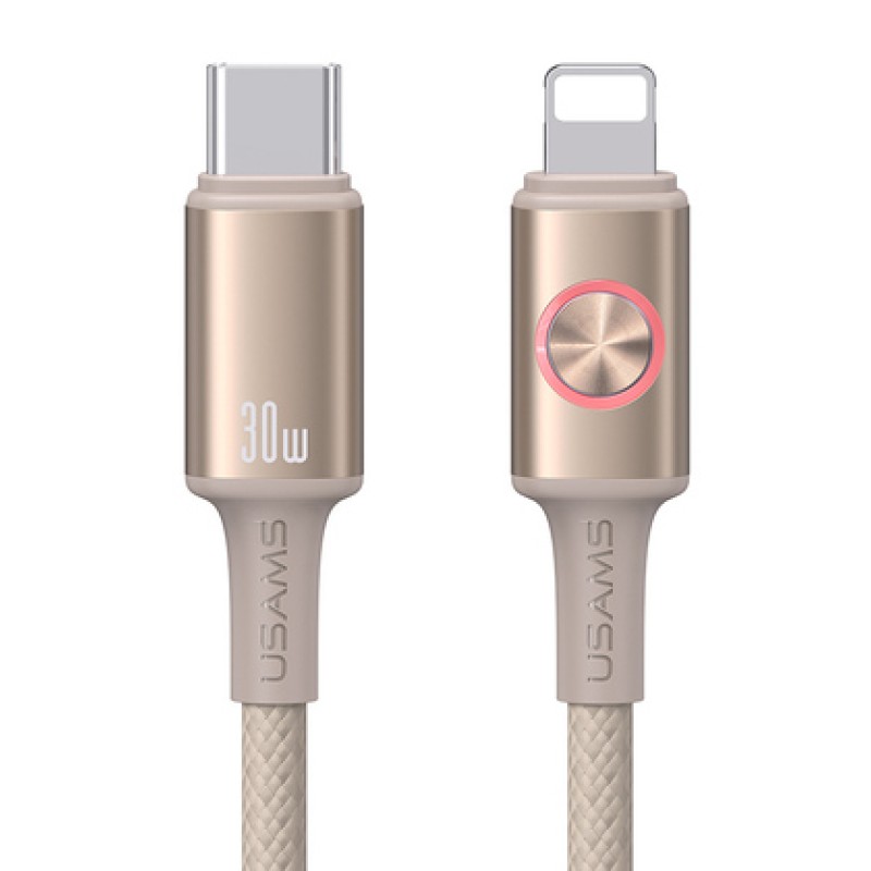 USAMS USAMS καλώδιο Lightning σε USB-C SJ753, 30W, 480Mbps, 1.2m, μπεζ
