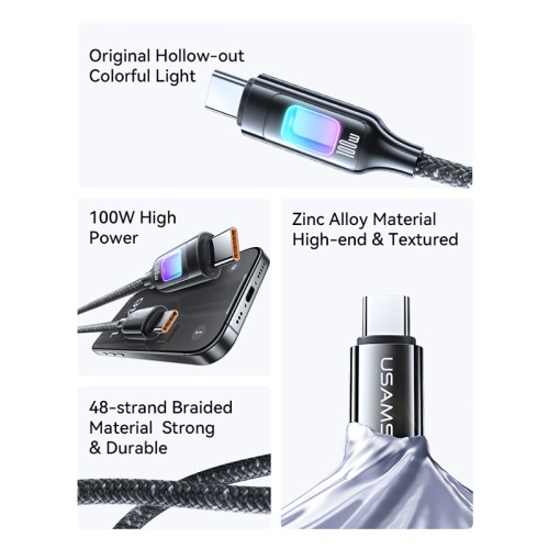 USAMS USAMS καλώδιο USB-C SJ750, 100W, 480Mbps, 1.2m, μαύρο