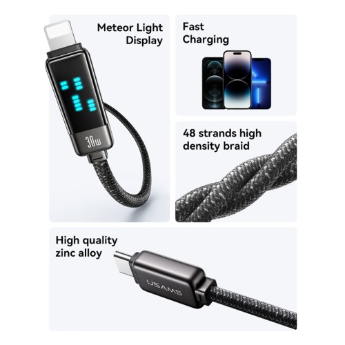 USAMS USAMS καλώδιο Lightning σε USB-C SJ743, 30W, 480Mbps, 1.2m, μαύρο