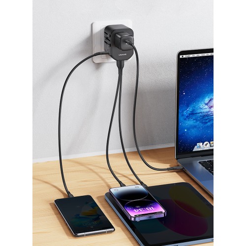 USAMS USAMS φορτιστής/αντάπτορας πρίζας US-CC179, USB-C & 2x USB, universal, 20W, μαύρος